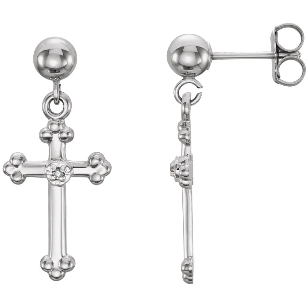 14k White Gold 14x9mm Diamond Cross Dangle Earrings