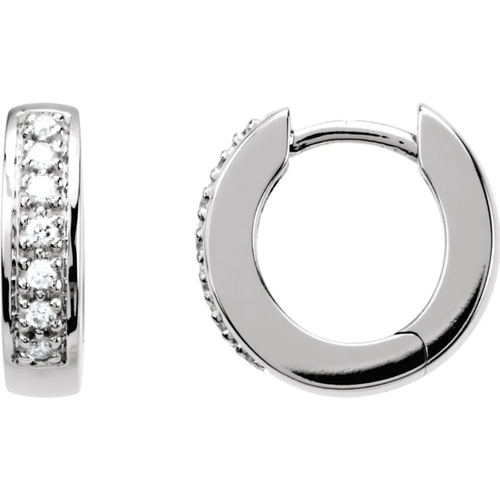 14k White Gold 1/6 CTW Diamond Hoop Earrings