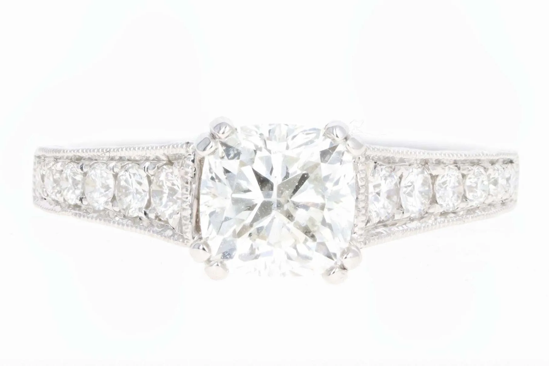 14K White Gold 1.66 Carat Cushion Cut Diamond Engagement Ring GIA Certified