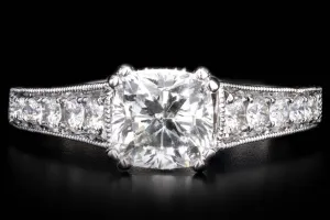 14K White Gold 1.66 Carat Cushion Cut Diamond Engagement Ring GIA Certified