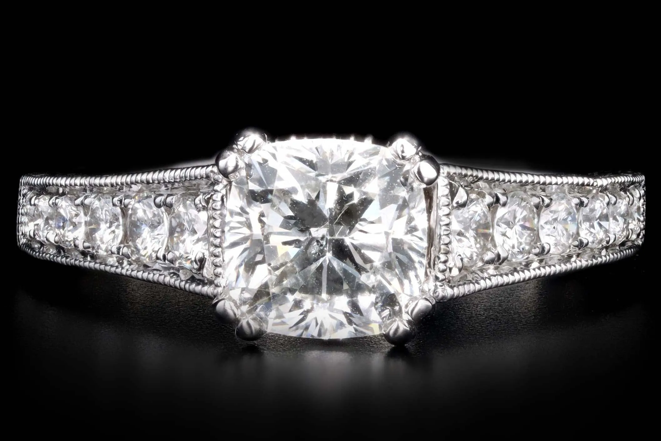14K White Gold 1.66 Carat Cushion Cut Diamond Engagement Ring GIA Certified