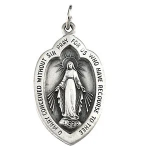 14k White Gold 18x12mm Badge-Shaped Miraculous Medal