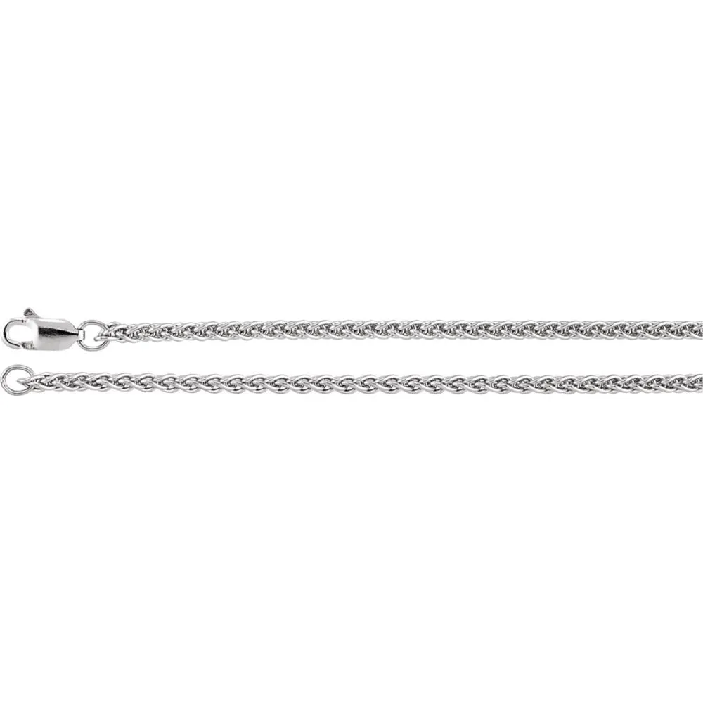 14k White Gold 2.4mm Wheat 7" Chain