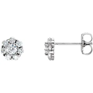 14k White Gold 3/4 CTW Diamond Cluster Earrings