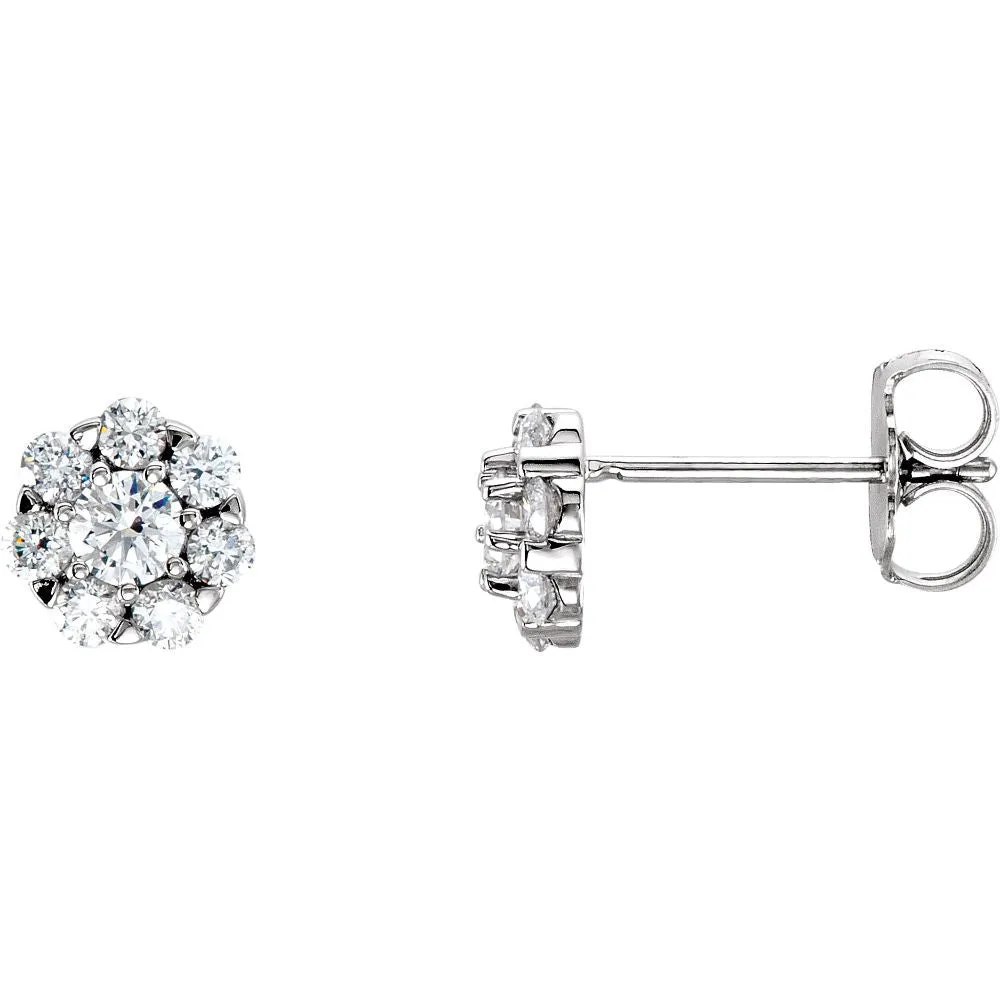 14k White Gold 3/4 CTW Diamond Cluster Earrings
