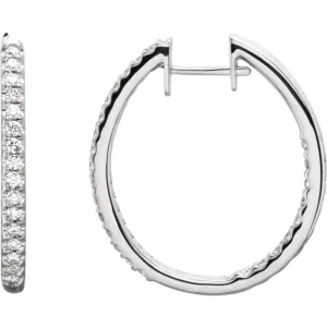 14k White Gold 3/4 CTW Diamond Hinged Inside-Outside Hoop Earrings