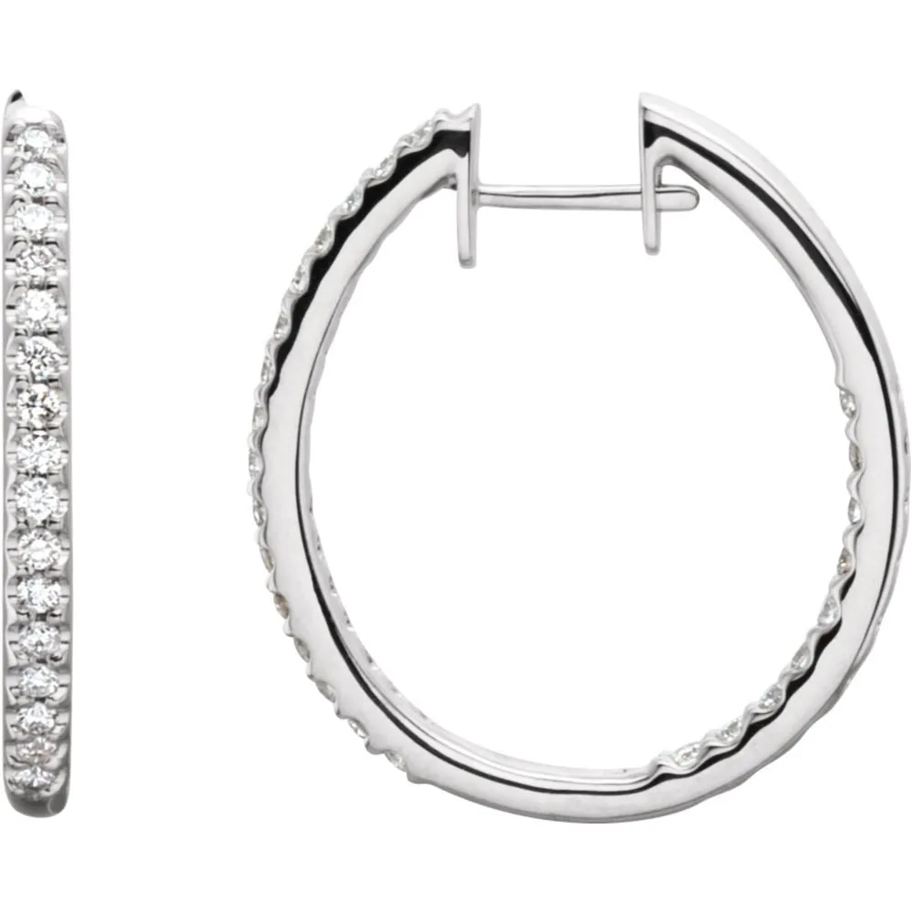 14k White Gold 3/4 CTW Diamond Hinged Inside-Outside Hoop Earrings