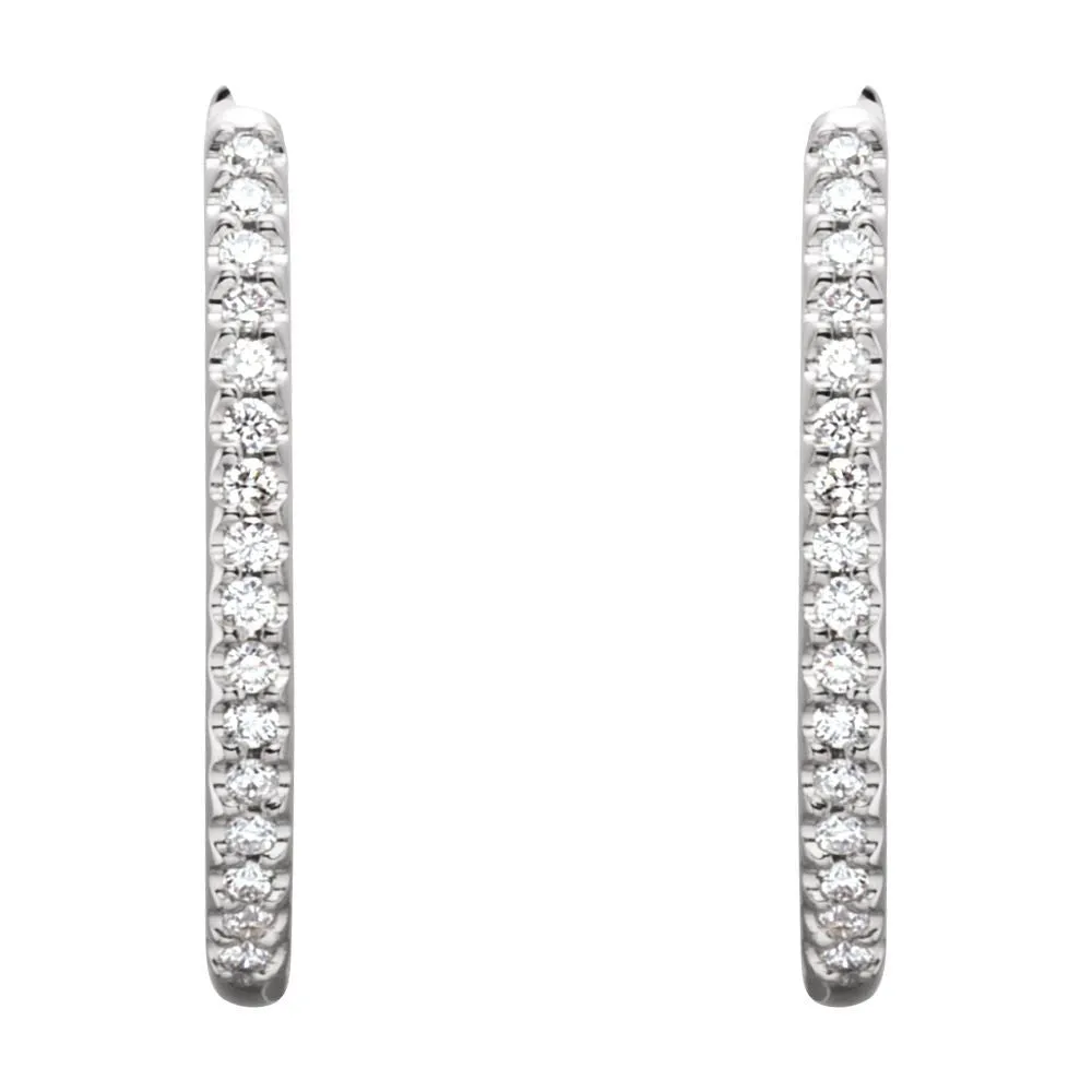 14k White Gold 3/4 CTW Diamond Hinged Inside-Outside Hoop Earrings