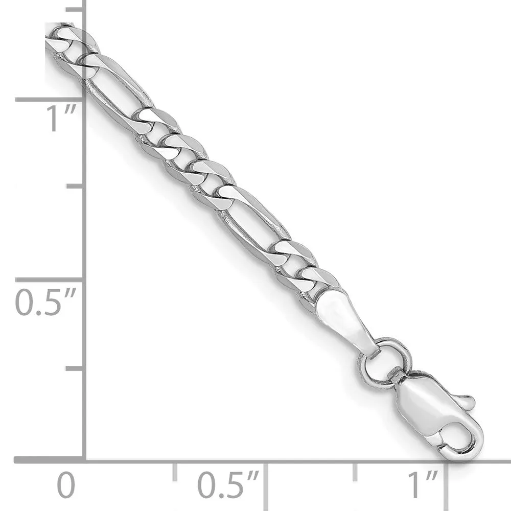 14k White Gold 3mm Flat Figaro with Lobster Clasp Bracelet