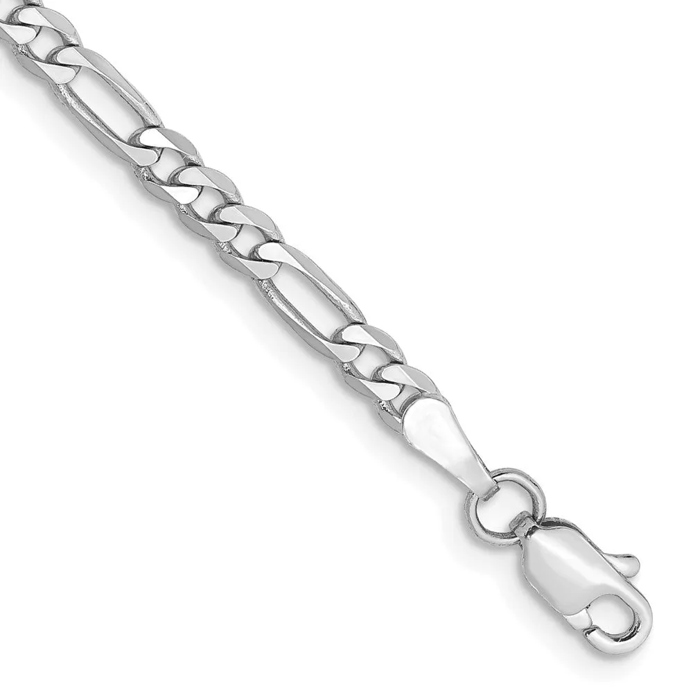 14k White Gold 3mm Flat Figaro with Lobster Clasp Bracelet