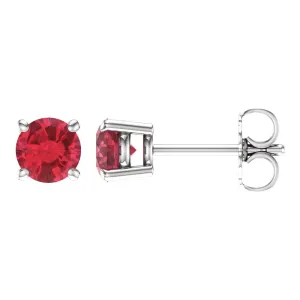 14k White Gold 5mm Round Ruby Earrings