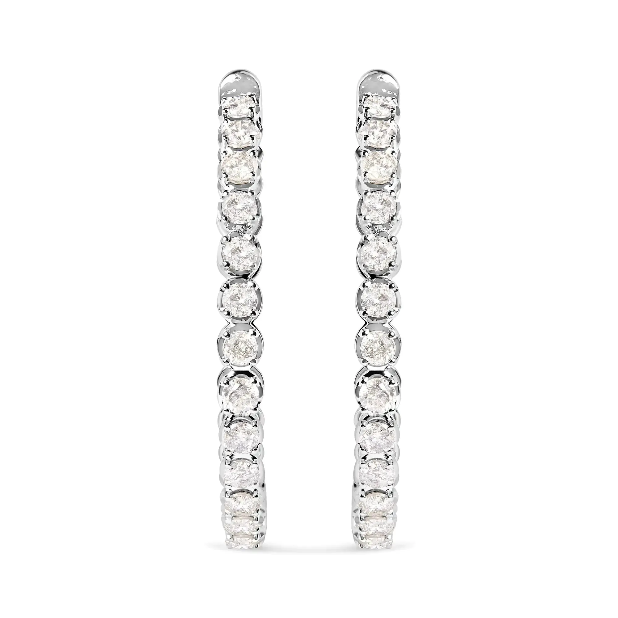 14K White Gold 7.0 Cttw Diamond 1-¾ Inside Out Hinged Leverback Hoop Earrings (I-J Color, I2-I3 Clarity)
