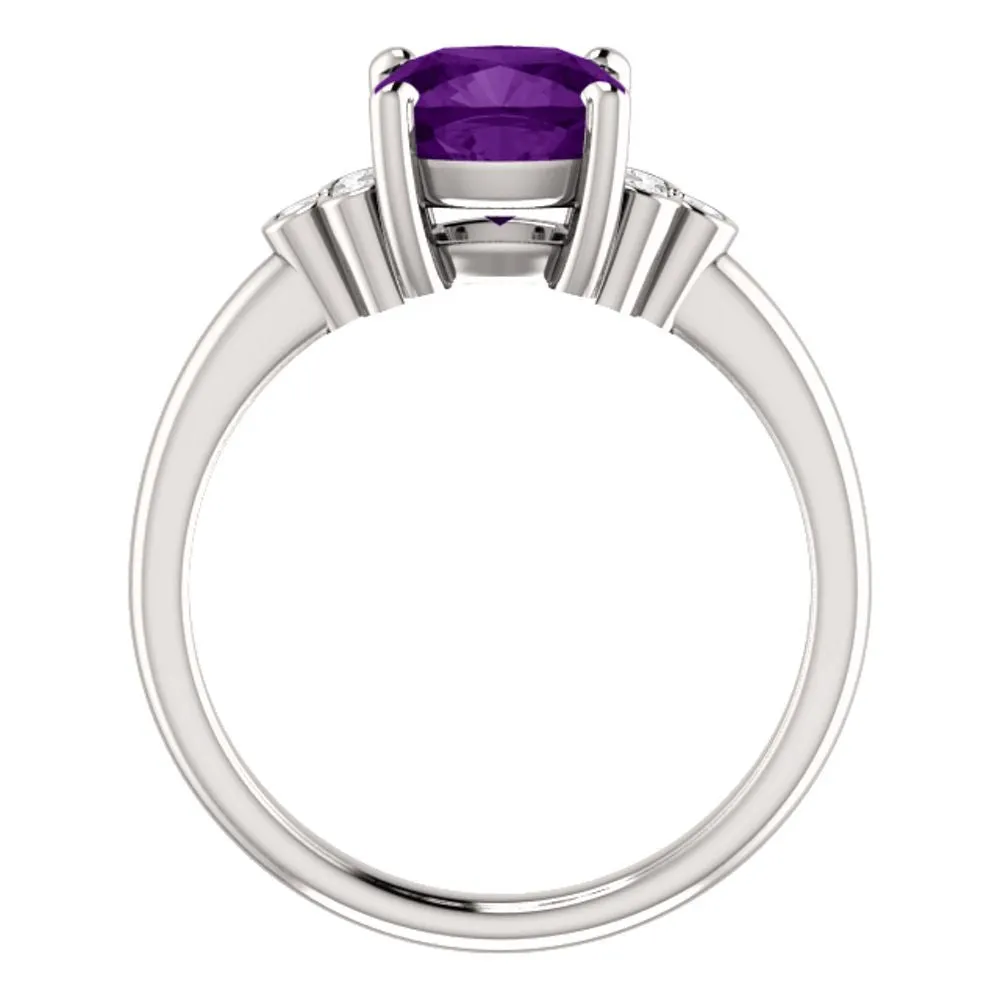 14k White Gold 7x7mm Genuine Amethyst & 1/6 CTW Diamond Ring, Size 7
