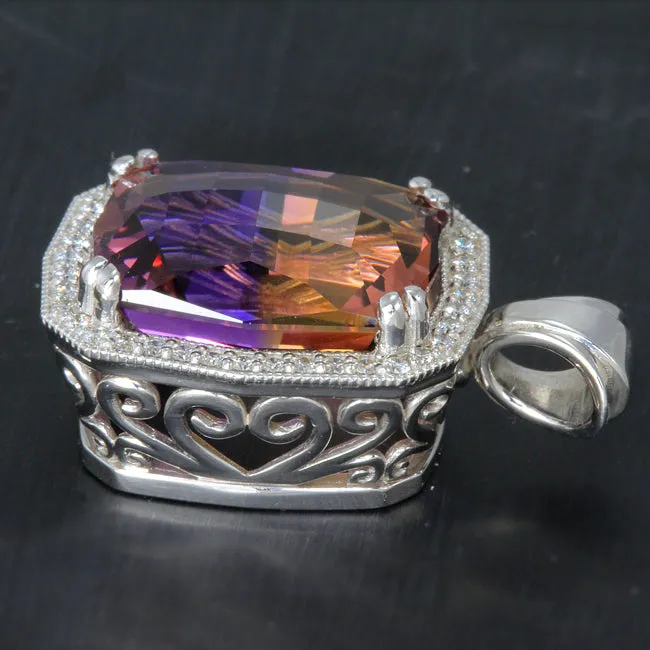 14K White Gold Ametrine Quartz Pendant with Fine Diamonds 25.93 Carats