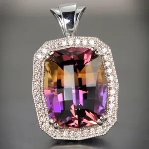 14K White Gold Ametrine Quartz Pendant with Fine Diamonds 25.93 Carats