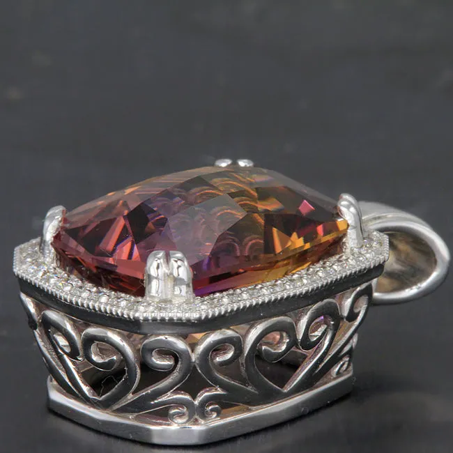 14K White Gold Ametrine Quartz Pendant with Fine Diamonds 25.93 Carats