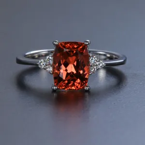 14K White Gold Antique Cushion Malaya Garnet Ring 2.53 Carats