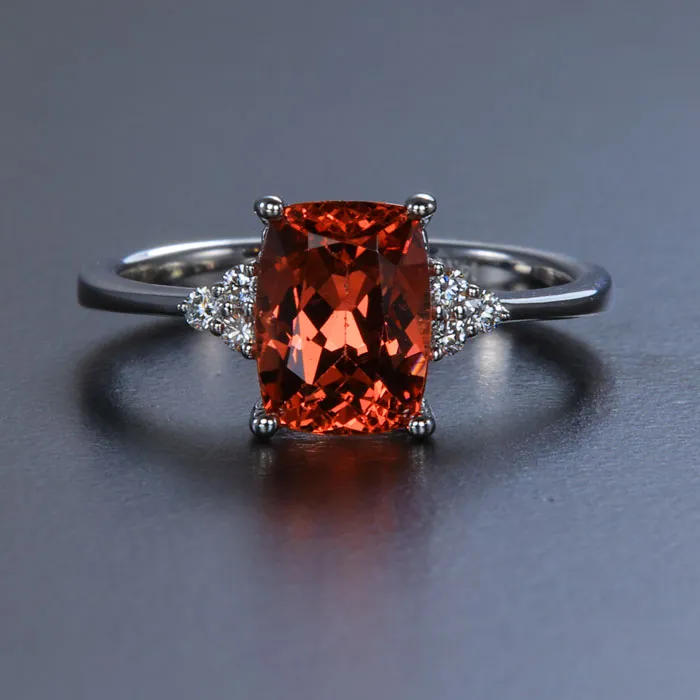 14K White Gold Antique Cushion Malaya Garnet Ring 2.53 Carats