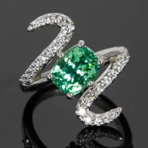 14K White Gold Antique Cushion Merilani Mint Garnet Ring by Christopher Michael