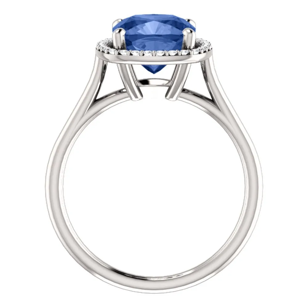 14k White Gold Blue Sapphire & 1/6 CTW Diamond Ring, Size 7