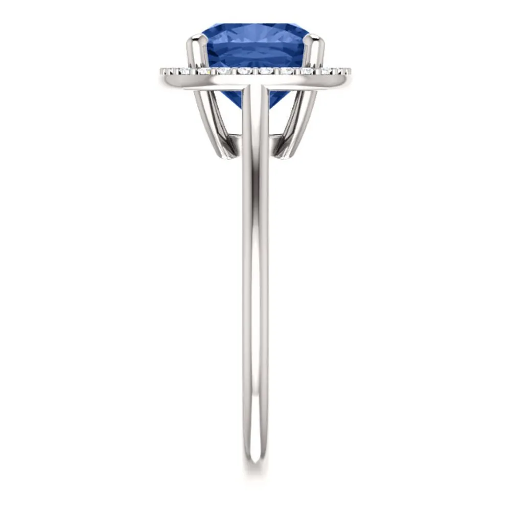 14k White Gold Blue Sapphire & 1/6 CTW Diamond Ring, Size 7