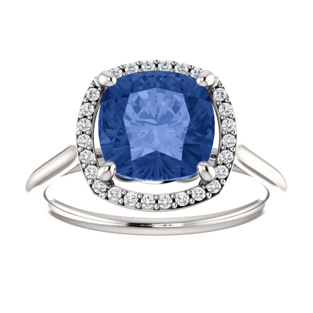 14k White Gold Blue Sapphire & 1/6 CTW Diamond Ring, Size 7