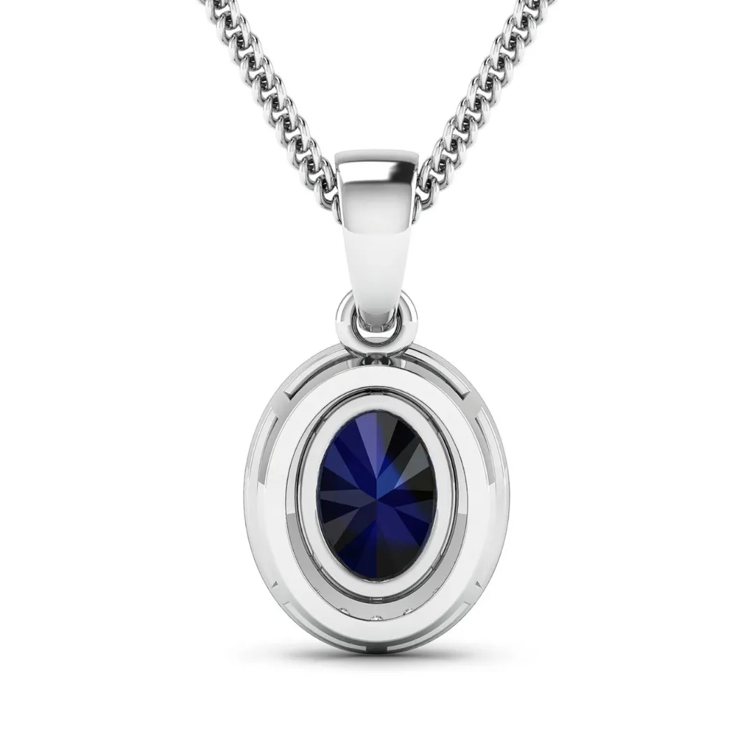 14K White Gold Blue Sapphire Diamond Pendant