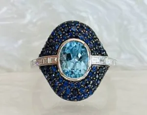14k white gold Blue Topaz Ring