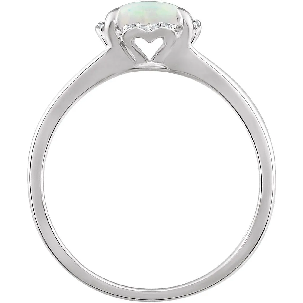 14k White Gold Created Opal & .05 CTW Diamond Ring, Size 7