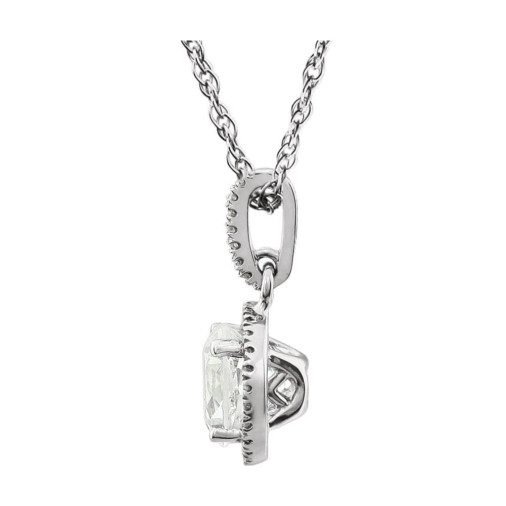 14k White Gold Created White Sapphire & 1/10 CTW Diamond 18" Necklace
