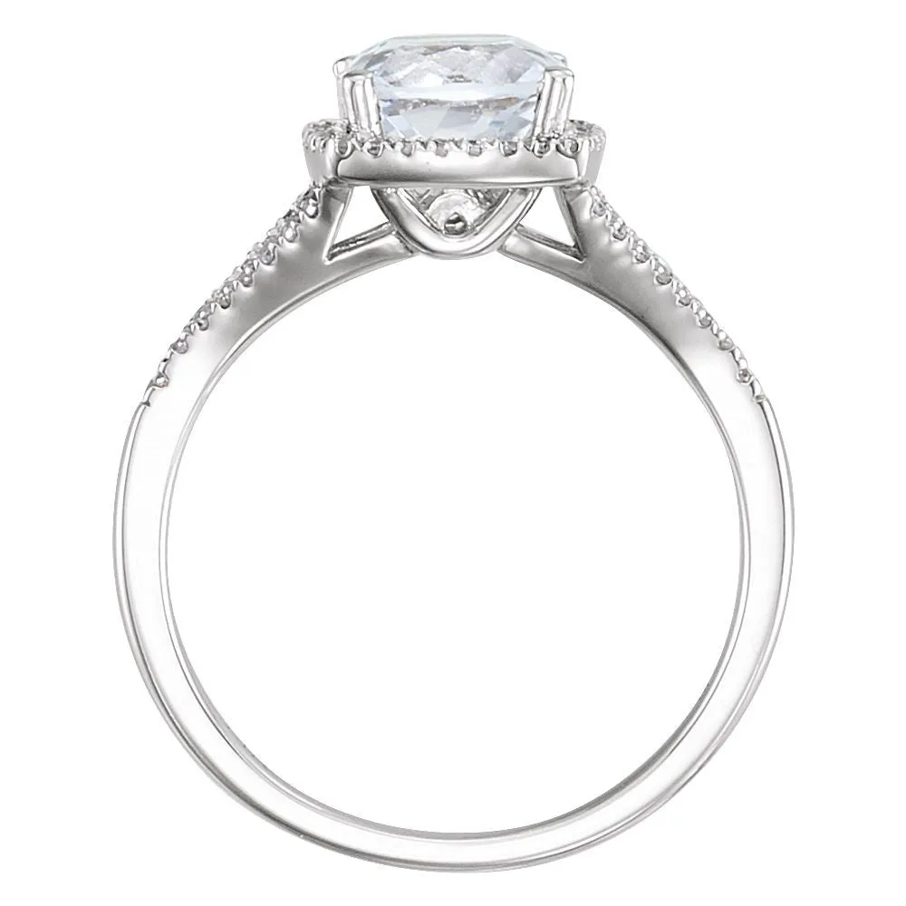 14k White Gold Created White Sapphire & 1/5 CTW Diamond Ring