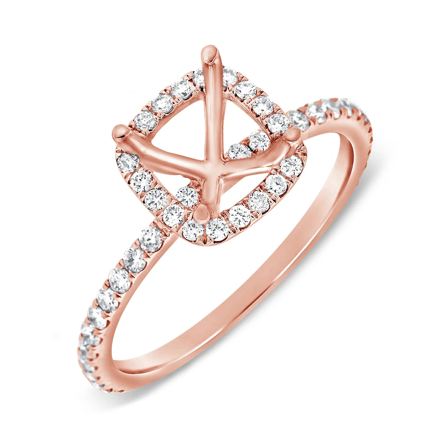 14K White Gold Diamond Cushion Halo Mounting