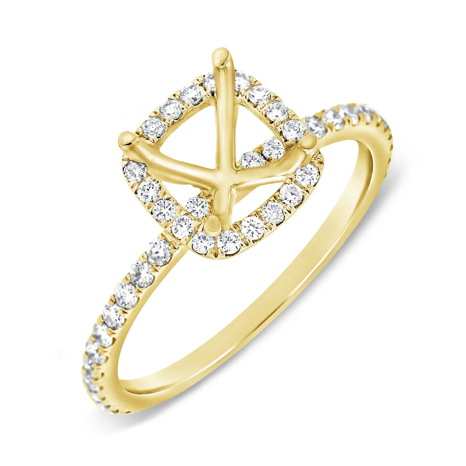 14K White Gold Diamond Cushion Halo Mounting