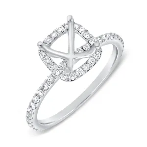 14K White Gold Diamond Cushion Halo Mounting