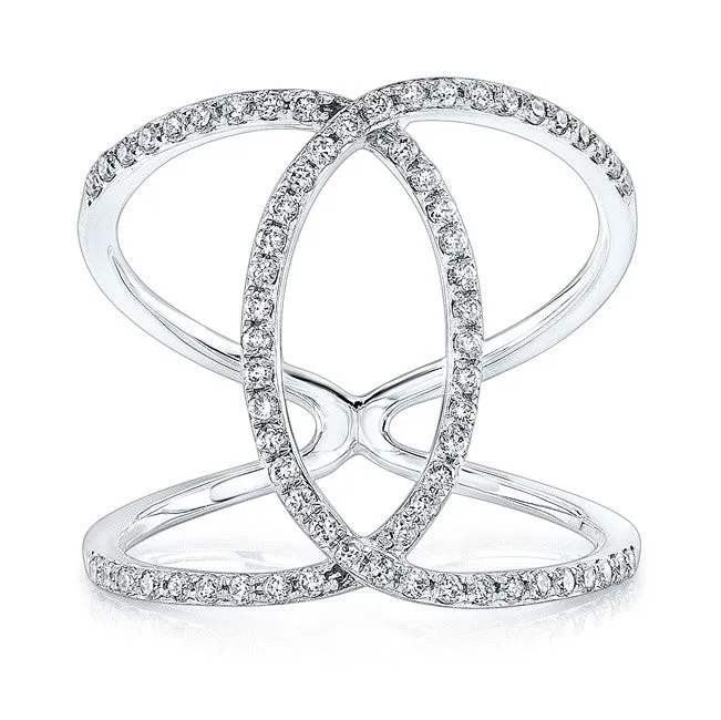 14K White Gold Diamond Intertwined Circle Ring