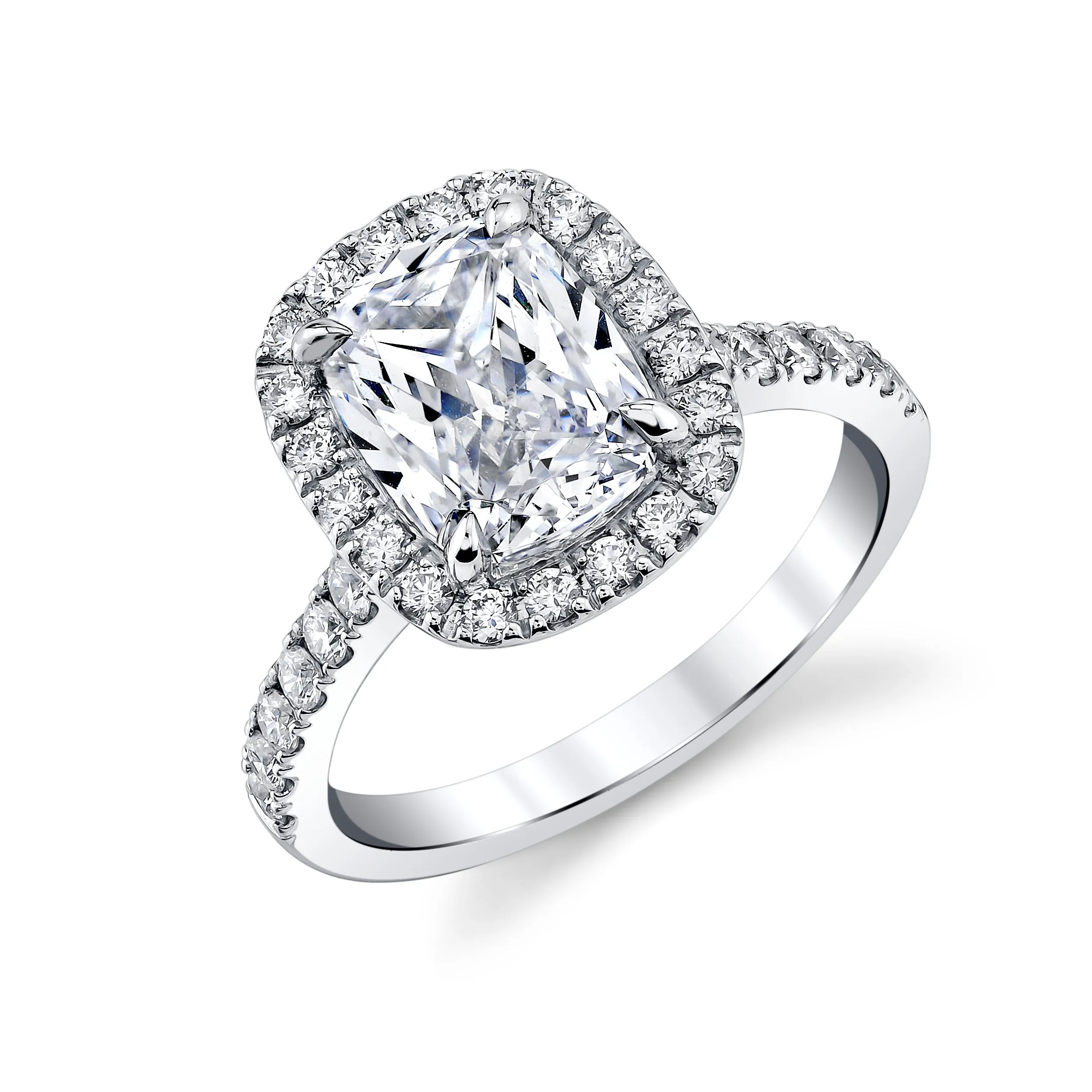 14K White Gold Elongated Cushion Cut Diamond Halo Engagement Ring (3.02ctw)