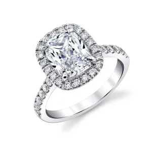 14K White Gold Elongated Cushion Cut Diamond Halo Engagement Ring (3.02ctw)