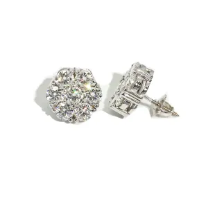 14k White Gold Generic Cluster Earrings 2.1 ctw Lab Made Diamond