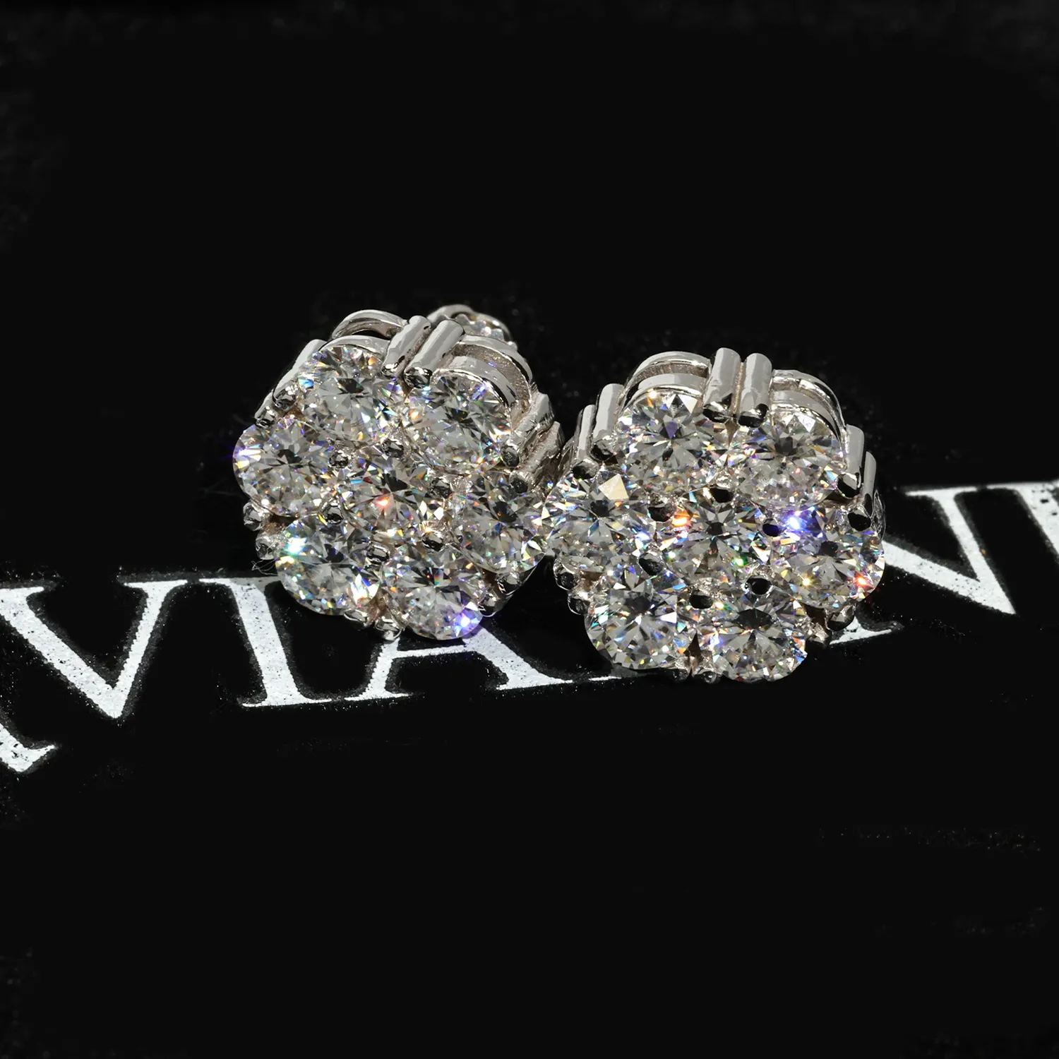14k White Gold Generic Cluster Earrings 2.1 ctw Lab Made Diamond
