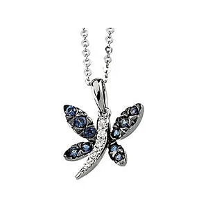 14k White Gold Genuine Blue Sapphire & Diamond Necklace