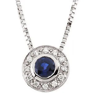 14k White Gold Genuine Sapphire & Diamond Necklace