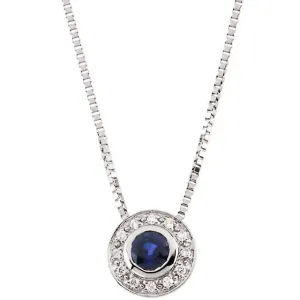 14k White Gold Genuine Sapphire & Diamond Necklace