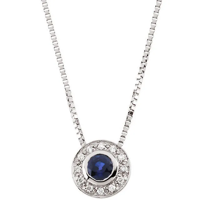 14k White Gold Genuine Sapphire & Diamond Necklace