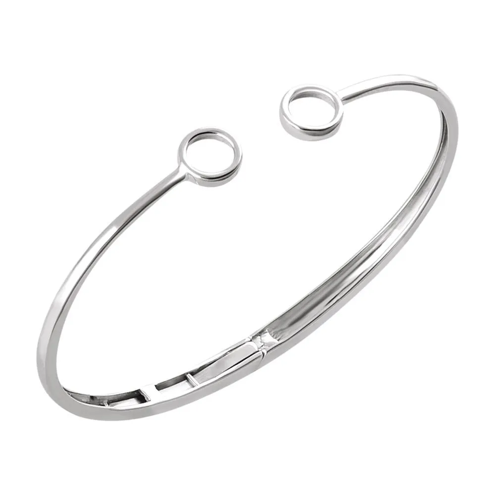 14k White Gold Hinged Circle Bangle 7" Bracelet