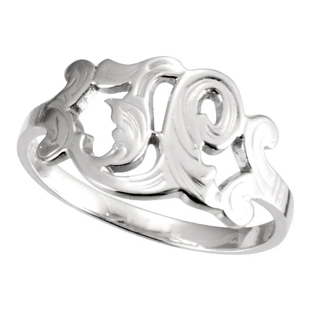14k White Gold Initial Rings, Size 6