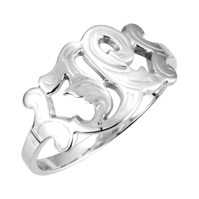 14k White Gold Initial Rings, Size 6