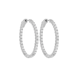 14K White Gold Inside/Outside Diamond Hoops, 1.50ct