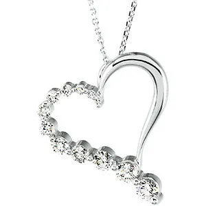 14k White Gold Journey Diamond Heart Necklace