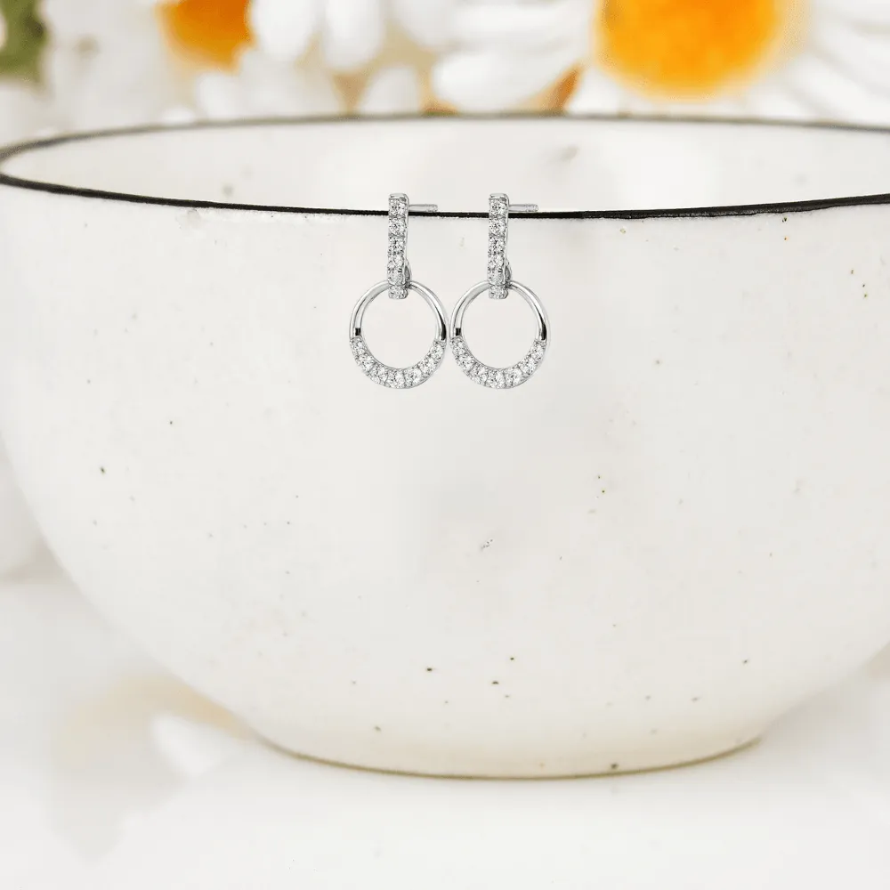 14K White Gold Lab Grown Diamond Dangle Earrings