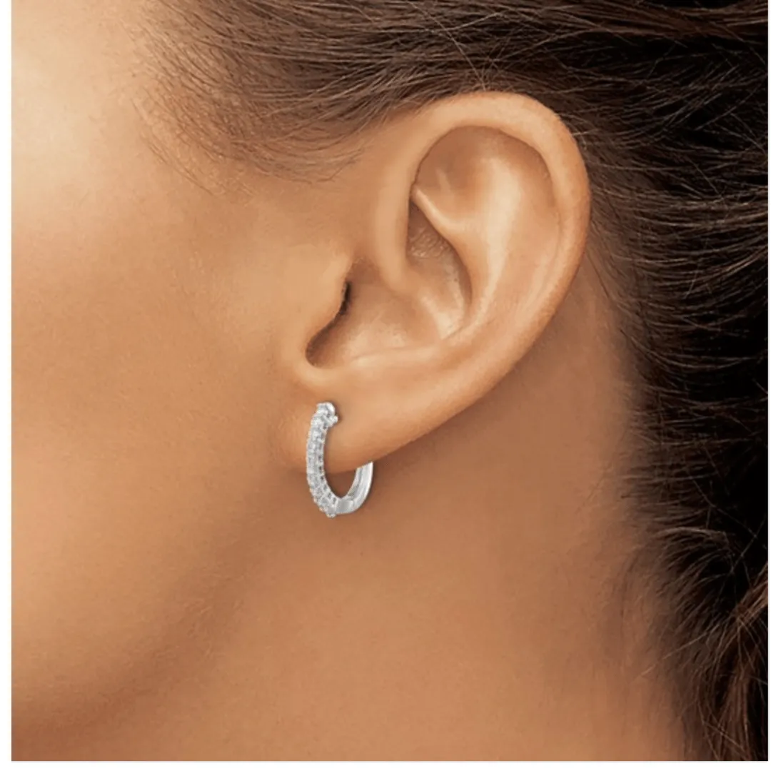 14K White Gold Lab Grown Diamond Hinged Hoop Earrings